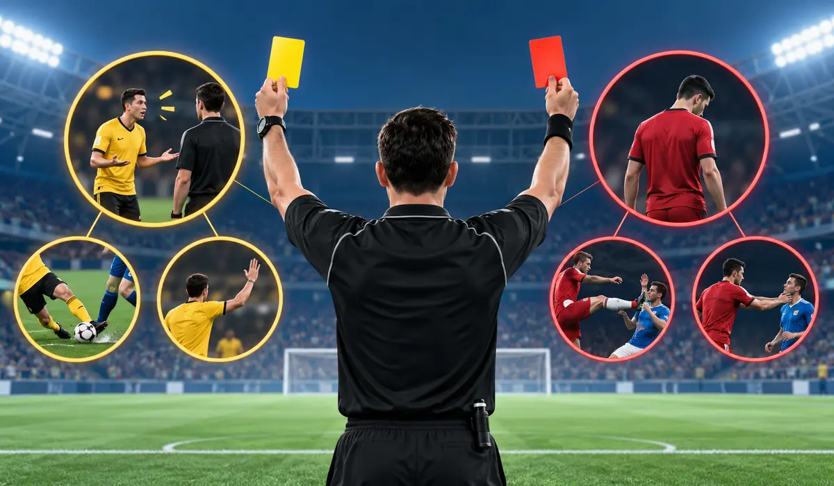 Trọng tài giơ thẻ vàng và thẻ đỏ trong trận bóng đá