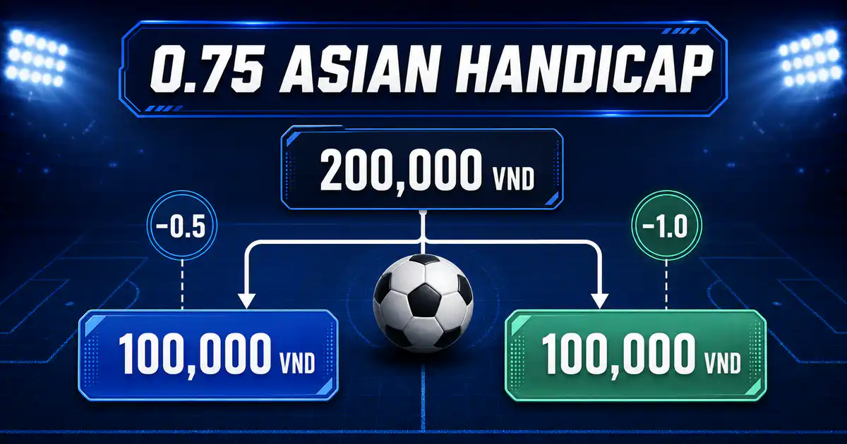 Cách thức áp dụng tỷ lệ chấp châu Á 0,75 Kèo châu Á 0,75 chia thành 2 đường nửa bàn và 1 bàn